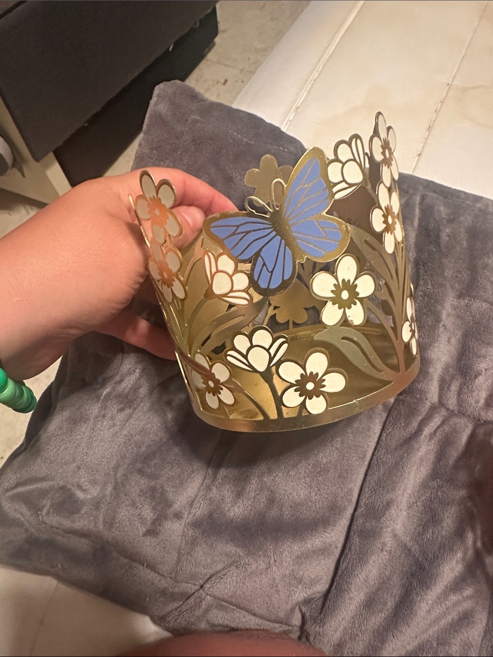 Sonoma Gold Floral Metal Decorative Bowl with Blue Butterfly Accent